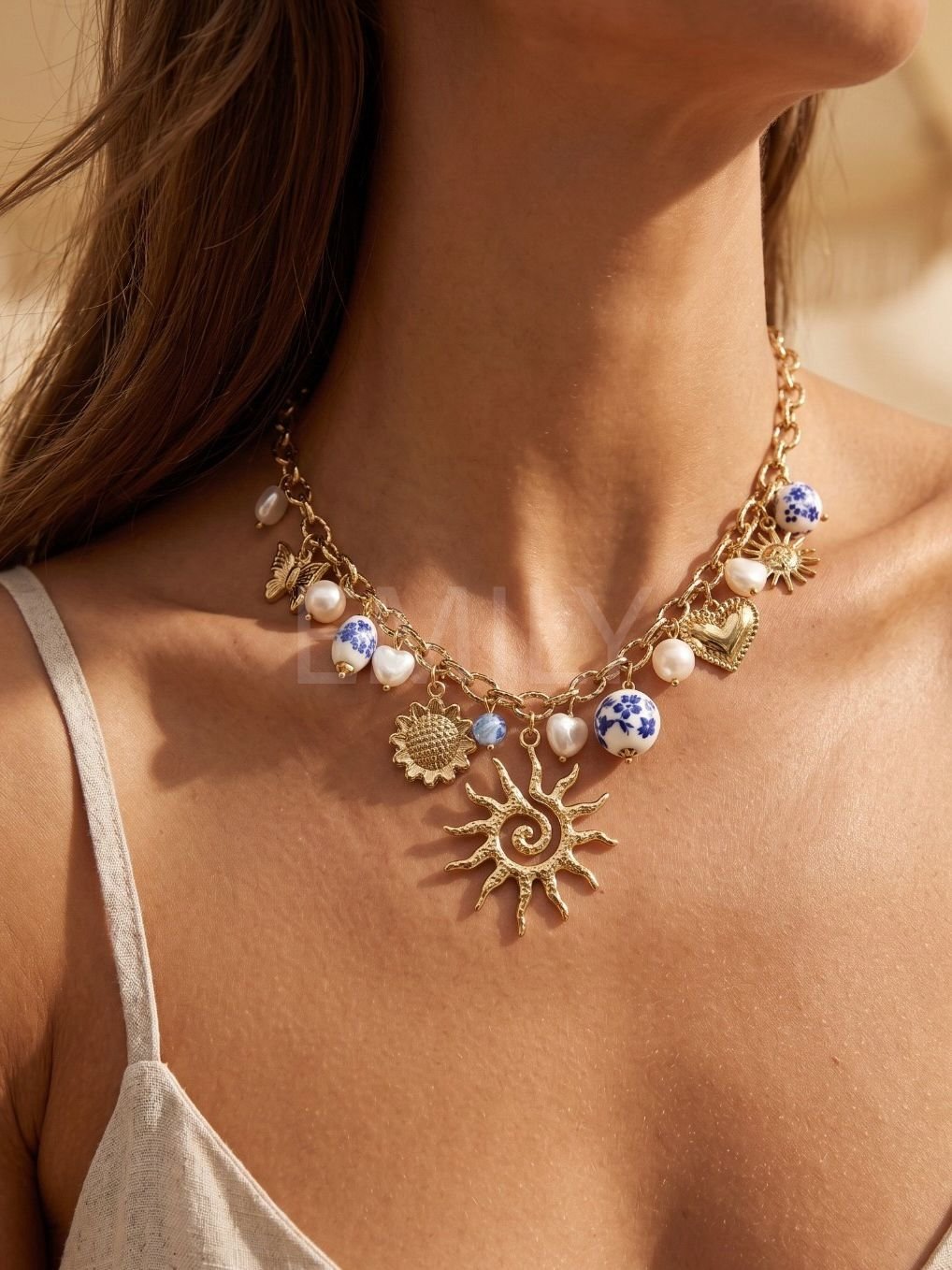 collier acier inoxydable été charms soleil emily